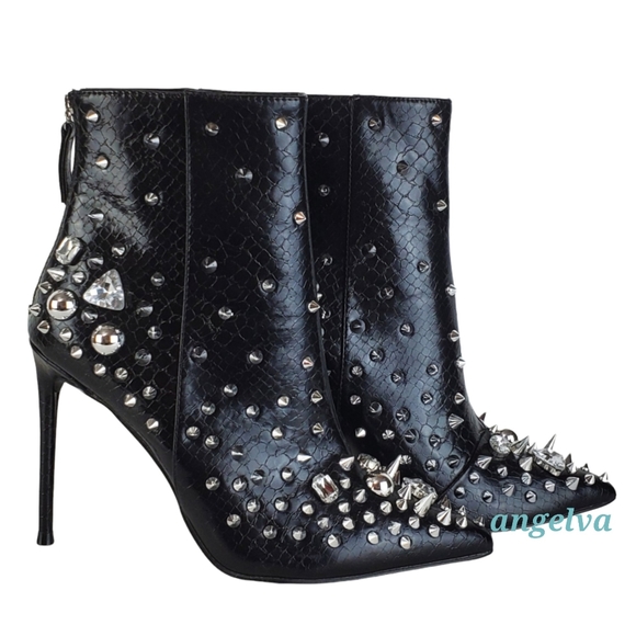 New Steve madden viceroy studded gems pointed toe stiletto heel boots black - Picture 5 of 16
